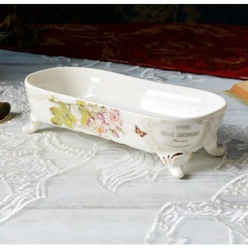 European court retro Western Gold painting flower ceramic high foot plate afternoon tea cake dry fruit platel swing plate