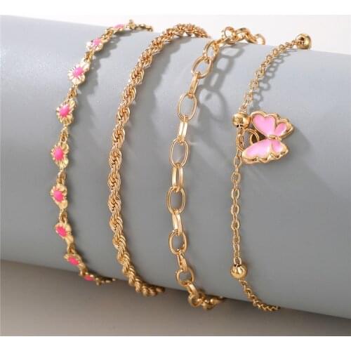HI MAN 4Pcs/Set Punk Mixed Glazed Heart Butterfly Twist Small Round Bead Bracelet Women Fashion Exquisite Banquet Jewelry