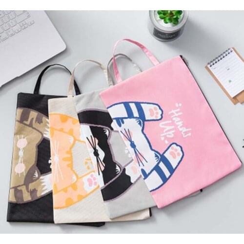 1 Pcs Creative Portable Cartoon Cute Cat Series Canvas Zipper Document Bag Student School Office Stationery Supplies