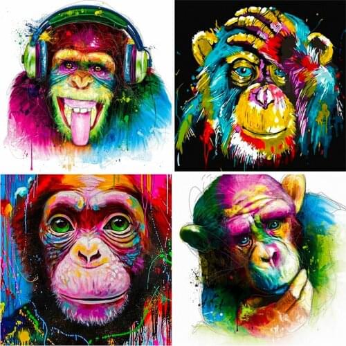 HUACAN 5D Diy Diamond Embroidery Cross Stitch Monkey Diamond Painting Full Square/round Animal Mosaic Home Decoration Gift