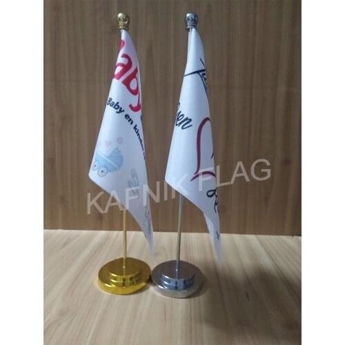 KAFNIK,custom any Office table desk flag with gold or silver metal flagpole base 14*21cm country flag free shipping