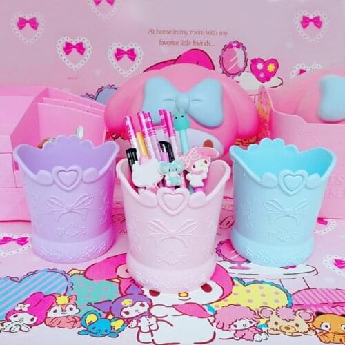 Creative Cute Bow Heart Plastic Pen Holder Kawaii Candy Color Pencil Storage Box Stand Container Makeup Brush Organizer