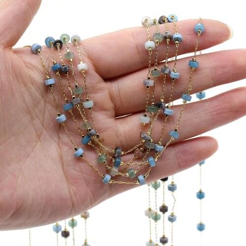 1 Meter Handmade Copper Chains Gold Wire Wrapped Natural Stone Beads Chain for Making DIY Bracelet Necklace Anklet Jewelry