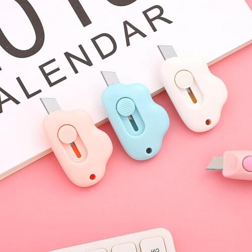 SaYing 1pc Cute Pure Color Scissors Colorful Mini Utility Knife Small Rabbit Cloud Paper Cutter File Knife Office Supplie Kawaii