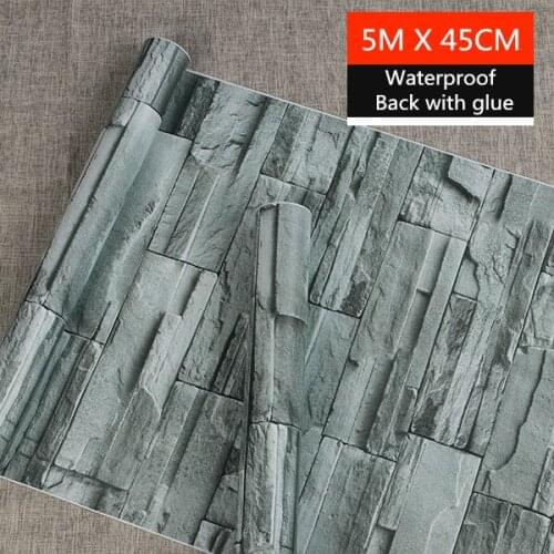 0.45X5m Brick Pattern Wall Stickers Wallpaper PVC Wall Decorate Kitchen Waterproof Self Adhesive Wallpaper for Living Room Wall