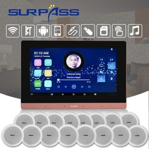 Touch Screen WiFi In Wall Amplifier Bluetooth Android 16*15W HiFi Stereo Sound Audio PA Ceiling Speaker Kit Home Theater System