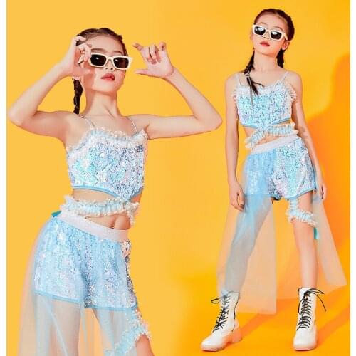 Ballroom Jazz Dance Clothes Sequined Suit Sleeveless Hip Hop Clothing For Girls Festival Outfits Catwalk Show Costume DNV14790