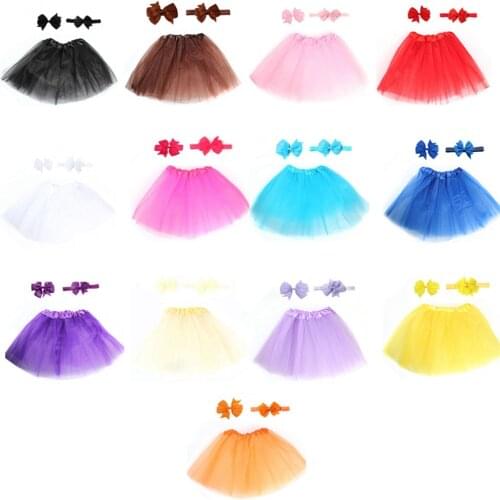 Baby Girls Solid Color Tutu Skirt and Bowknot Hair Clips Hairband Set Fashion Bows Headwear Infant Accessories Photography Props