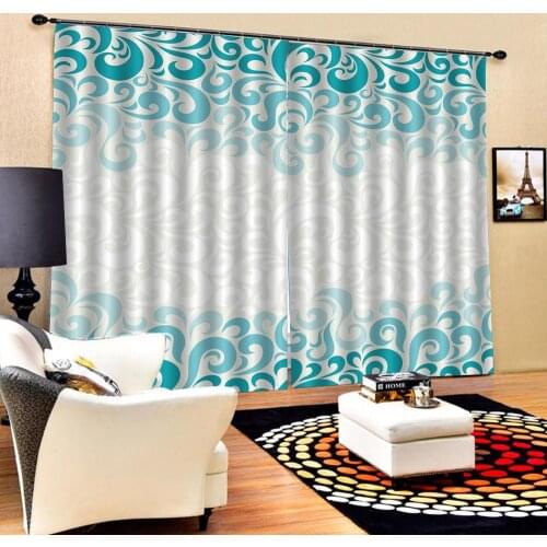 Simple blue flower curtains Customized size Luxury Blackout 3D Window Curtains For Living Room personality curtains
