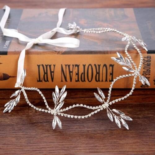 Bridal Handmade Luxury Rhinestone Wedding Party Hairband Floral Leaf with Lace BN