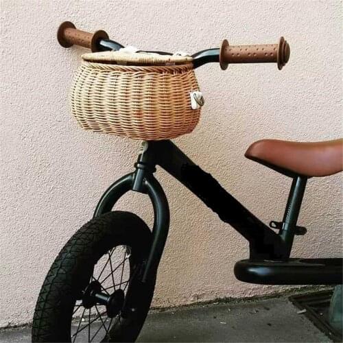 Handmade Rattan Bicycle Storage Basket Bike Hanging Organizer Bag Small Back Basket Children Bicycle Baskets Outdoor Accessories