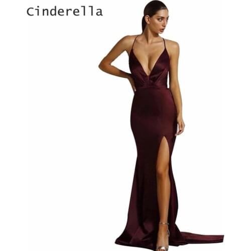 Cinderella Sexy Burgundy Halter Cross Open Back Evening Dresses Sleeveless Backless Silk Satin Cocktail Party Prom Dresses