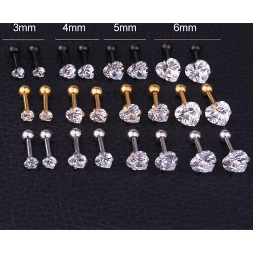 Heart Barbell Tragus Stud Helix Piercing Cartilage Earring 316L Surgical Steel Ear Piercing Jewelry
