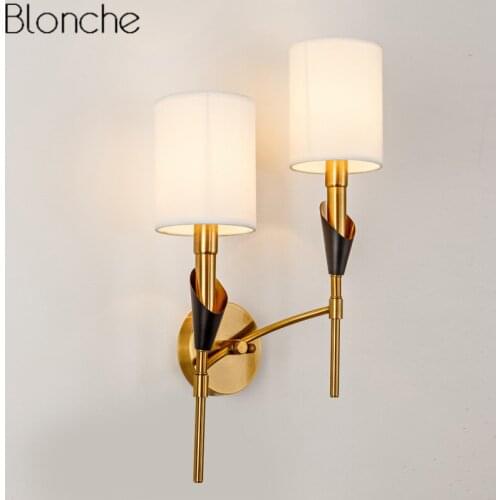Nordic Gold Wall Lamp Fabric Lampshade Loft Luminaire E14 Led Wall Light Sconce for Bedroom Stair Indoor Decor Lighting Fixtures