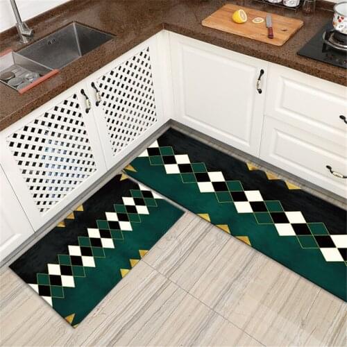 Nordic Luxury Green Black Bedside Mat With Geometric Pattern Home Entrance Mat Home Decor Mat For Bathroom Kitchen Mat Set