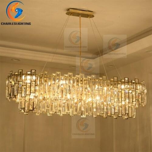 Charles Lighting New Modern Luxury K9 Crystal Rectangle Pendant Light Parlor Lamp Hotel Hall Lighting dinner lights With E14 Hol
