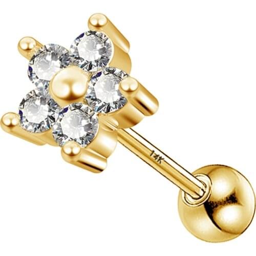 Body Punk SolidGold Solitaire Cubic Zirconia Cartilage Earrings 16g Flower Helix Stud Rings Solid Gold Tragus Conch Ear Piercing