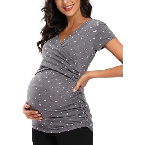 Womens Maternity Nursing Tops V-Neck Short Sleeve Breastfeeding Tops Cross-Front Pregnancy Shirts Polera Lactancia