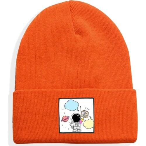 Astronaut print Women and men Knitted Winter Hat Warm Beanie Plain Beanie Soft Beanies Beanies