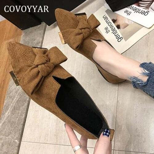 COVOYYAR Shoes for Women 2021 Retro Bow Pointed Toe Loafers Ballet Flats Slip-on Solid Spring Casual Shoes Woman WFS4056