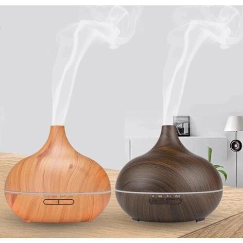 Air Humidifier Electric Air Diffuser Aroma Humidifier Mist Wood Grain Oil Aromatherapy Mist Maker LED Light For Car Home