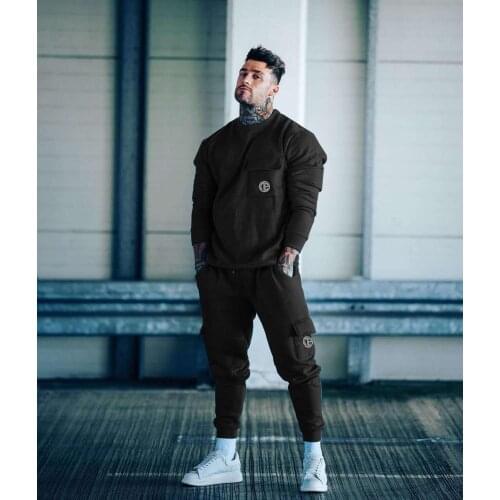2020 Spring New Men Hoodies Pants 2Pcs/Sets Sweatshirt Sweatpants Male Gyms Fitness Tops Trousers Joggers Sportswear Tracksuits