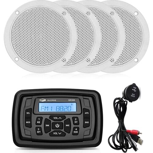 Waterproof Marine Radio Boat Stereo Bluetooth AM FM MP3 Player+4" Marine Speaker+USB Audio Cable For RV ATV Golf Cart Motorcycle