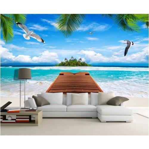 WDBH custom mural photo 3d wallpaper Sea View Island Coconut Tree home decoration painting 3d wall murals wallpaper for wall 3 d