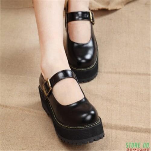 Women Creepers 2020 New Pu Mary Jane Cosplay Flats Platform Goth Shoes Ankle Strap Ladies Student Loafers JK Girls punk