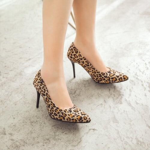 Female Sexy Leopard Print Shoes Women Pumps High Heels 2020 Spring Pointed Toe Stilettos Thin Heel Red Big Size11 12 42 43 44 45