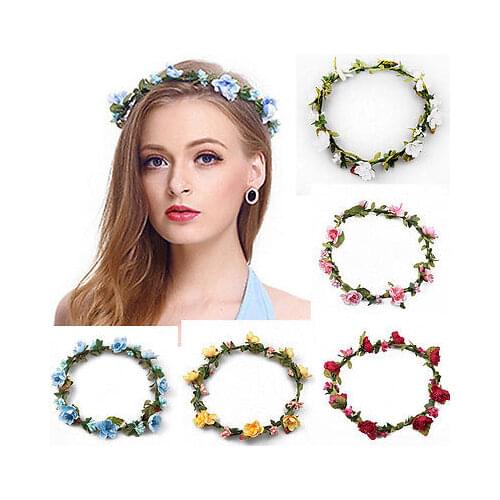 Women Girl Headwear Big Flower Wreath Crown Headband Floral Holiday Garlands Hair band Accessories Red White Purple