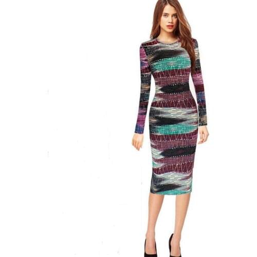 Womens Elegant Contrast Trim Patchwork Printed Sleeves Slim Dress Work Office Business Casual Party Bodycon Pencil Dress
