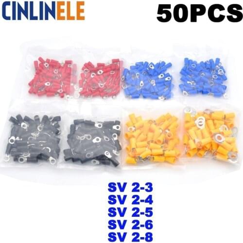 50Pcs Fork Spade Crimp Insulation Terminal SV2-3 SV2-4 SV2-5 SV2-6 SV2-8 SV2-10 Wire Cable Connector SV