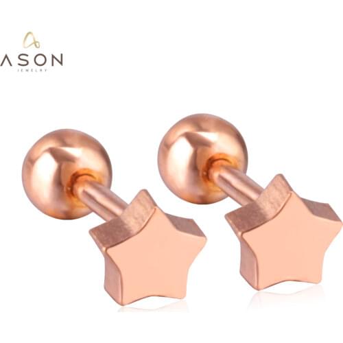 ASONSTEEL Chic Style Rose Gold/Star Screw Stud Earring Stainless Steel Anti-allergy Earring Women/Kid Accessories Party Bijoux