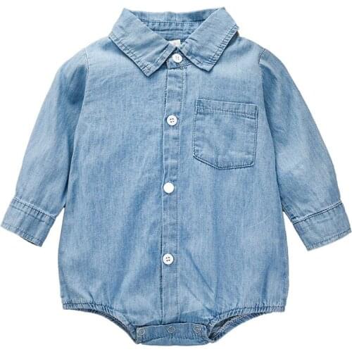 Baby Boys Girls Cowboy Rompers Bebe Autumn Winter Long Sleeve Cotton Ruffle Snap Button Bodysuit Jumpsuit for Bebe Solid Clothes