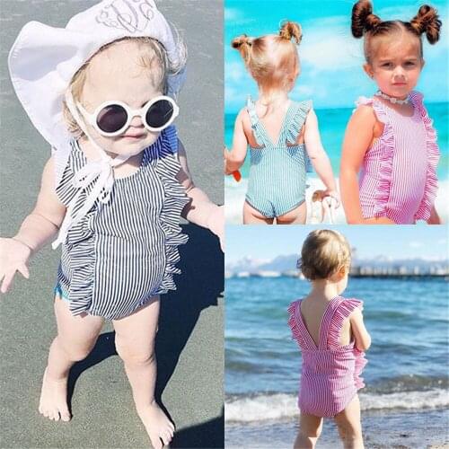 Toddler Newborn Baby Kid Girls Striped Swimwear Swimsuit One Piece Bikin Costume