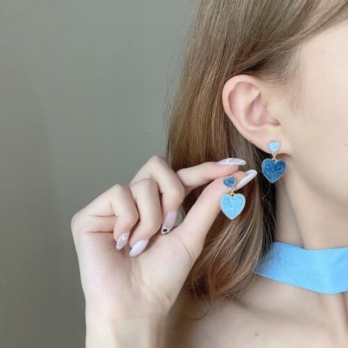 Elegant Love Heart Earrings Blue Color Summer Fashion Jewelry Korean Statement Earrings for Women Girl 2021 Sweet Lover Gift