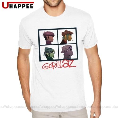 Cute Gorillaz Rock Band T Shirts for Men Custom Printing Short Sleeves Heavy Cotton Round Neck Tees Shirt