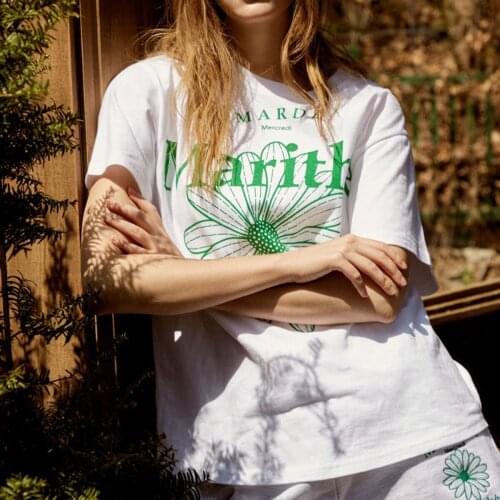 Green Floral Print T Shirt Women 2021 Summer Round Neck Short Sleeve Street Tee Tops Woman Fashion Simple Cotton T Shirts Chic