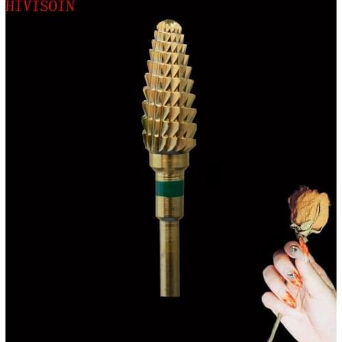 HIVISOIN- 5pcs-Carbide Nail Drill Bit -Large Cone - (60130010)-Gold
