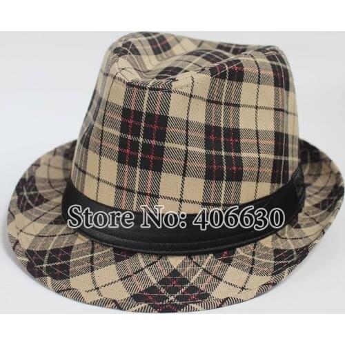 Plaid Fedora Hats For Women Chapeau Unisex Mens Trilby Panama Hats Jazz Caps MEDB043