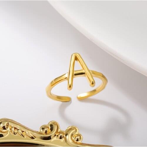 Letter Rings For Women Stainless Steel Initials Ring for Women A-Z Alphabet Wedding Open Cuff Ring Boho Birthday Jewelry Gifts