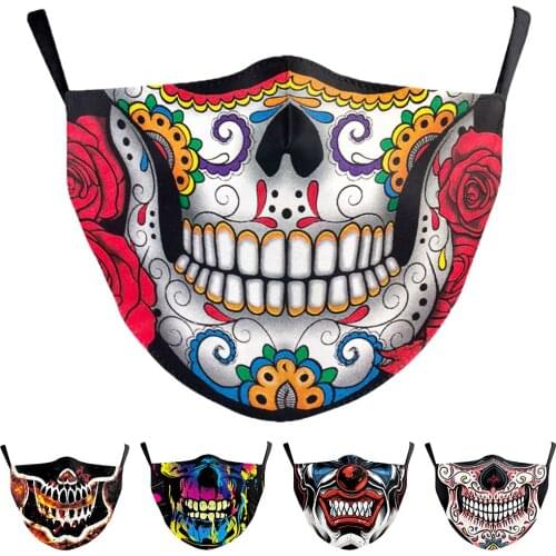 Fashion Halloween Cospaly Horror Skull Face-Masks Womens Men Unisex Funny Protection Breathable Spots Adult Party Gift CoolMask