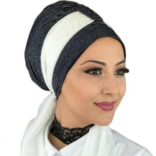Islamic Fashion Muslim Hijab Lady Hijab 2021 Trend Scarf Bone Beanie Ready Shawl Scarf Buckle Hat Navy Blue Hijab Bathing Cap