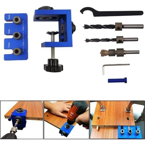 Pocket Hole Jig Set Hole Drill Punch Positioner Locator Jig Wood Dowel Self-Centering Guide Kit WoodWorking Tool Doweling Jig