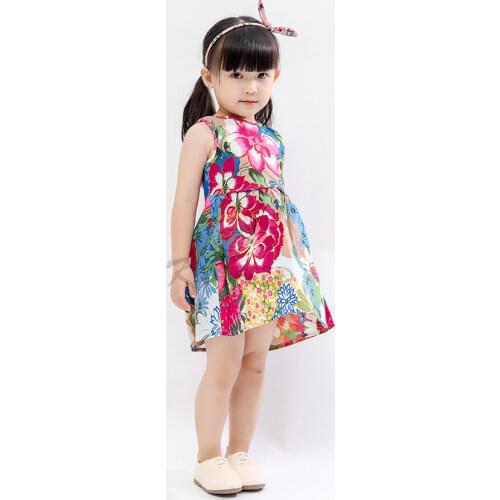 Kidsheep Baby Girls Dress Sleeveless Dress Back V-neck Bow Printed Dress A-line Dress Outfit Set Girl’s Clothing
