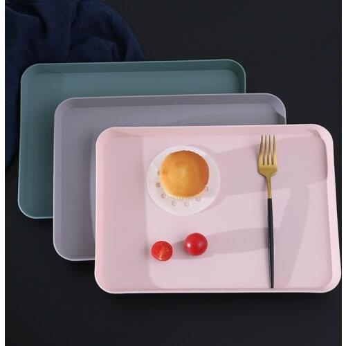 Simple Rectangle Tray Household Breakfast Plate Meal Dessert Plate Creative Plastic Fruit Plate Multi-purpose Small Tray