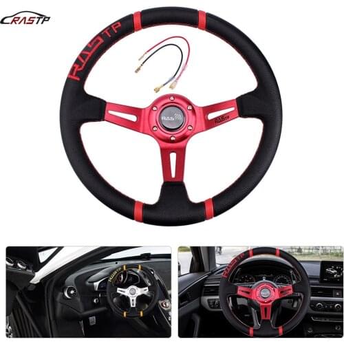 RASTP-Universal 14inch Deep Dish Drifting Sport Steering Wheel Leather Surface Racing Style RS-STW026-TP
