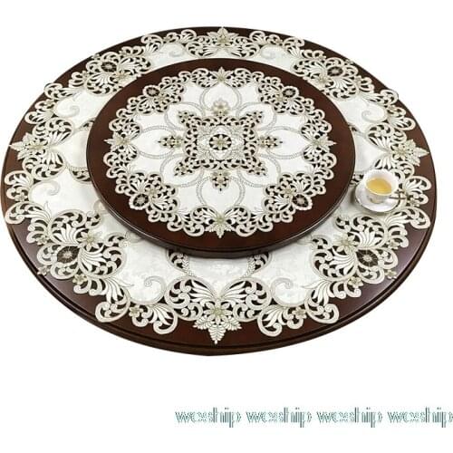 Luxurious Double color lace embroidery cloth art circular tablecloth table runner Table flag dust covers Placemat 86*86cm
