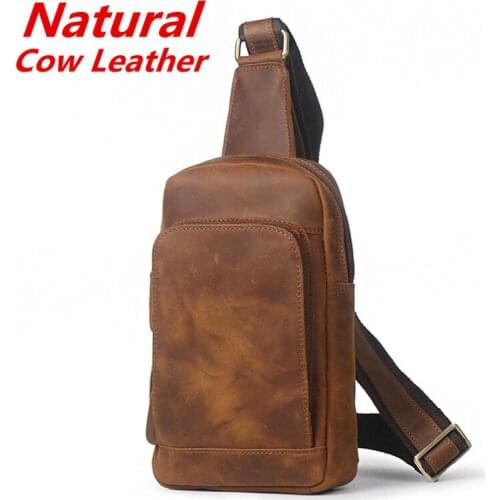 Luxury Genuine Leather Men Chest Bag Natural Cow Leather Chest Packs